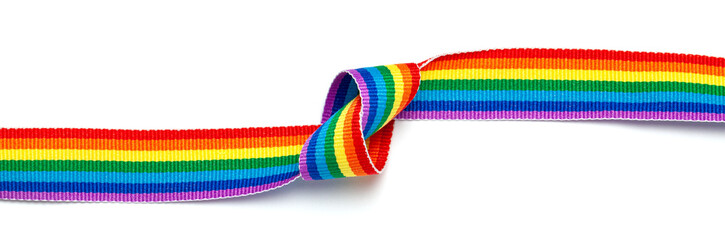 Tape with a knot. LGBT pride rainbow ribbon isolated on a white background