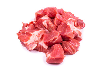 Fresh raw pork pieces isolated.