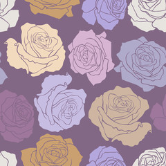 Blooming roses. Seamless colorful pattern with roses and leaves. The design is suitable for clothes, wallpaper, background.