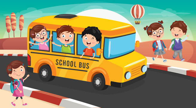 School Children Are Going To School By Bus