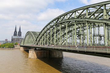 Hohenzollern Bridge and Cologne Cathedral in Cologne, Germany