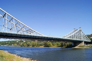 The Loschwitzer Brücke in Dresden. It is called "Blaues Wunder" due to its colour.