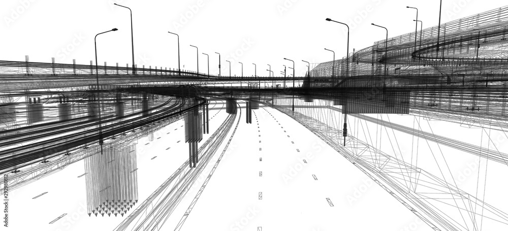 Poster the bim model of the object of transport infrastructure of wireframe view