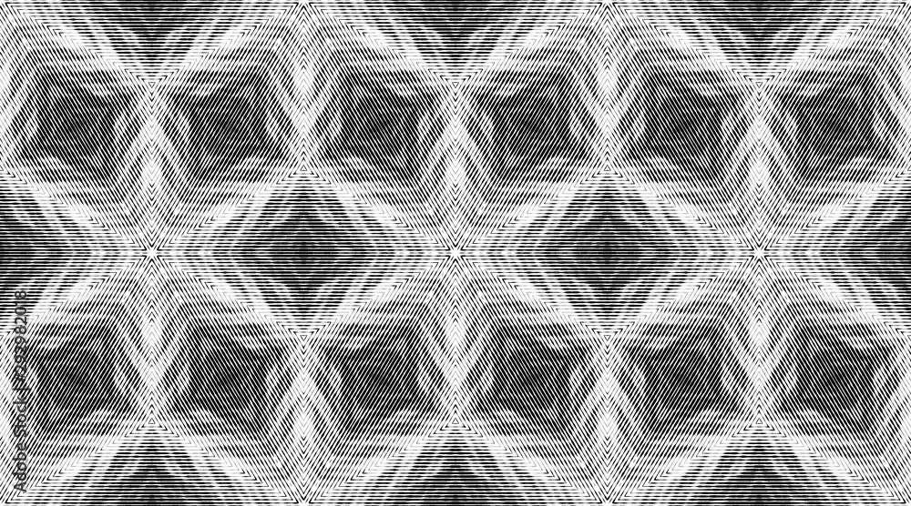 Poster optical illusion of volume and movement of geometric shapes. abstract seamless pattern.
