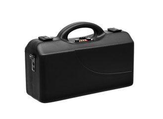 black plastic case for gun isolated on white back