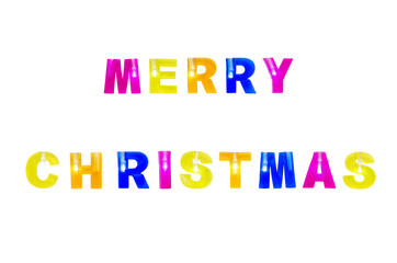 Merry christmas color text with lights isolated on white background