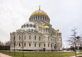 The Naval cathedral of Saint Nicholas in cloudy autumn day. Kronstadt, Russia.