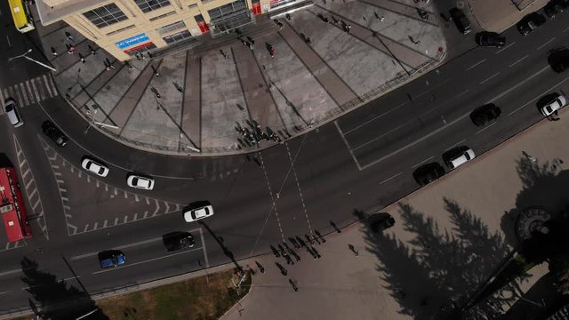 Top down shooting of passing cars on a pedestrian crossing Lutsk Ukraine 18/09/2019