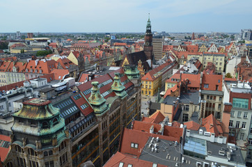 Naklejka na ściany i meble Wrocław z lotu ptaka latem/Aerial view of Wroclaw in summer, Lower Silesia, Poland