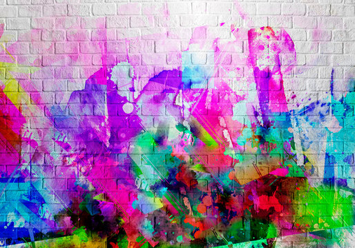 Fototapeta abstract multicolored splashes with geometrical figures and pattern, digital illustration