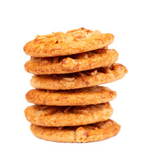 Cookies with peanuts isolated on white background. Cookies with with nuts and caramel. Sweet biscuits. Homemade pastry.