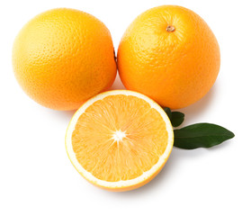 Ripe oranges on white background