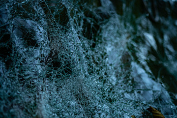 Shattered windshield, abandoned truck