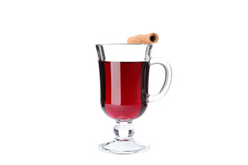 Glass of tasty mulled wine isolated on white background