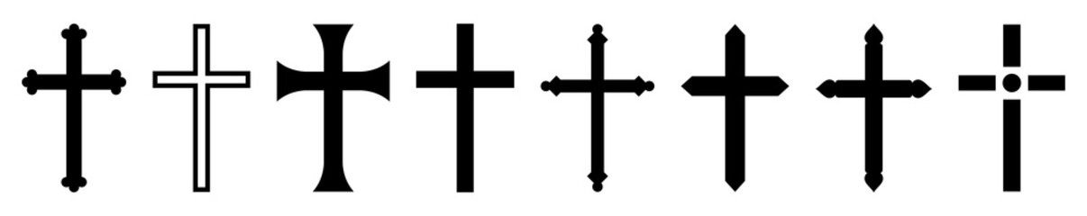 Christian cross icon collection. Vector illustration - obrazy, fototapety, plakaty