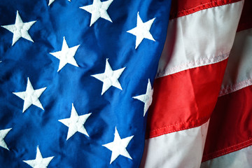 Closeup of rippled American flag