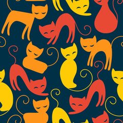 Halloween seamless pattern with colorful cats