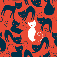 Halloween seamless pattern with black cats