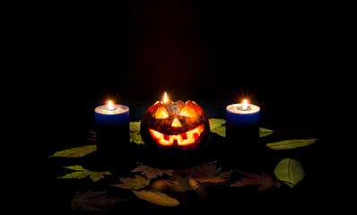 Halloween pumpkin on dark background. Close-up