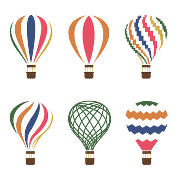 collection of colorful hot air balloon icons isolated on white background