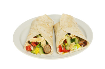 Chicken, sausage and salad wraps
