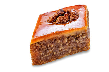 walnut baklava on a white isolated background