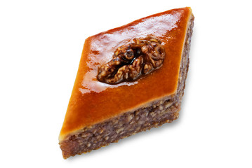 walnut baklava on a white isolated background