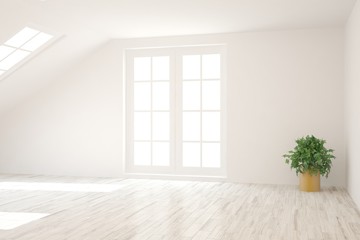 Obraz premium Empty room in white color. Scandinavian interior design. 3D illustration
