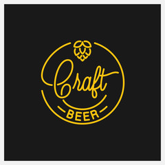 Craft beer logo. Round linear logo of beer hop