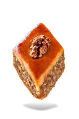 walnut baklava on a white isolated background