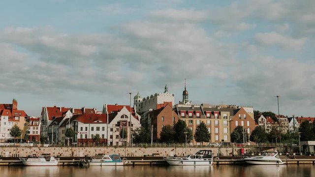 Left bank of the Oder river in Szczecin with the maritime museum and the Chrobry embankment, Szczecin, Poland.