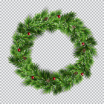 Christmas wreath on transparent background. Vector Illustration