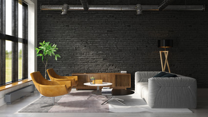 Interior of modern living room 3D rendering - 292993099