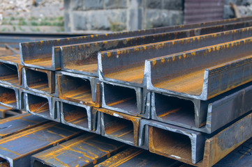 Steel channel on a construction site. The use of steel channel to strengthen the foundation of the...
