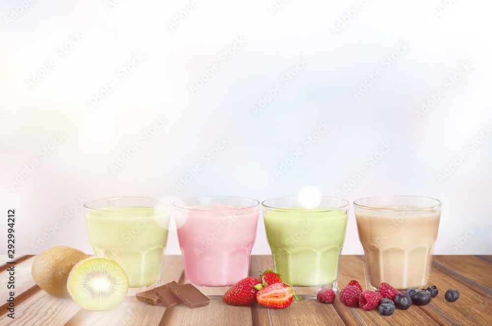 Sticker Fruit Smoothies with Straws  Isolated on a White Background