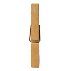 Detail of One Wooden Clothespin or Clothes Peg Isolated on White Background, Eco Friendly Universal Clip