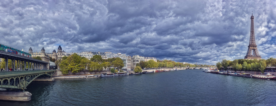 Beautiful Panorama of Paris 16 and Paris 7, France with Eiffel Tower included