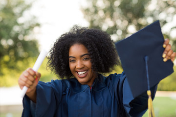 Confident African American woman at her graduation.