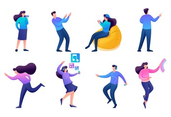 Set of 2D characters to create illustrations, teenagers, young entrepreneurs, designers, creative people. For Concept for web design