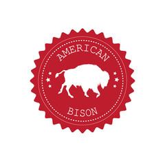 Vector round retro red logo with bison silhouette isolated on white background