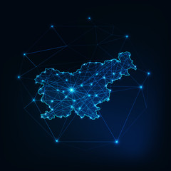 Slovenia map outline with stars and lines abstract framework. Communication, connection concept.