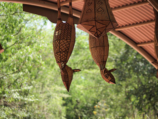 Fototapeta na wymiar Hanging wooden bats