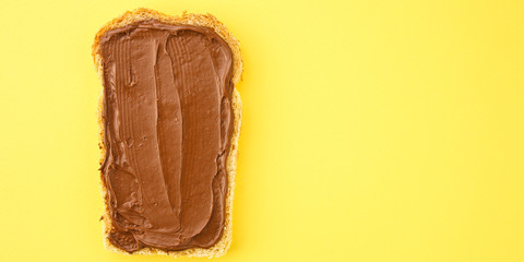 chocolate butter sandwich (delicious snack, bread or toast and nut butter, paste, classic combination of taste, Italian cuisine) menu concept. food background. copy space. Top view