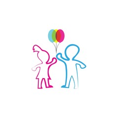 Kids Playing Balloon Logo Template Design Vector Ilustration