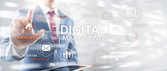 Digital Marketing. Mixed Media Business Background Wallpaper.