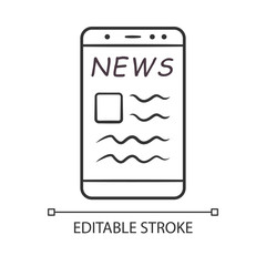 Online news linear icon. Electronic newspaper mobile app. News websites. Getting actual information.Thin line illustration. Contour symbol. Vector isolated outline drawing. Editable stroke