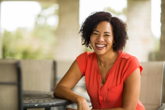 Confident Happy African American Woman Smiling Outside