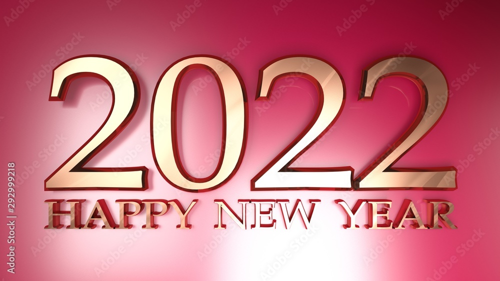 Poster 2022 happy new year copper write on metallic red background - 3d rendering illustration