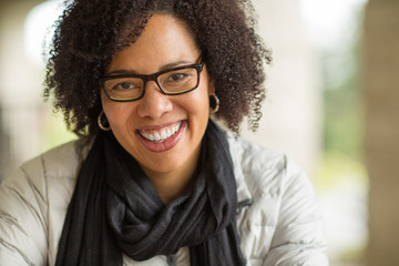 Confident Happy African American Woman Smiling Outside