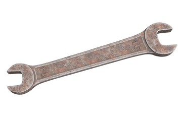 3D render of old and rusty Universal Spanner Wrench isolated on white